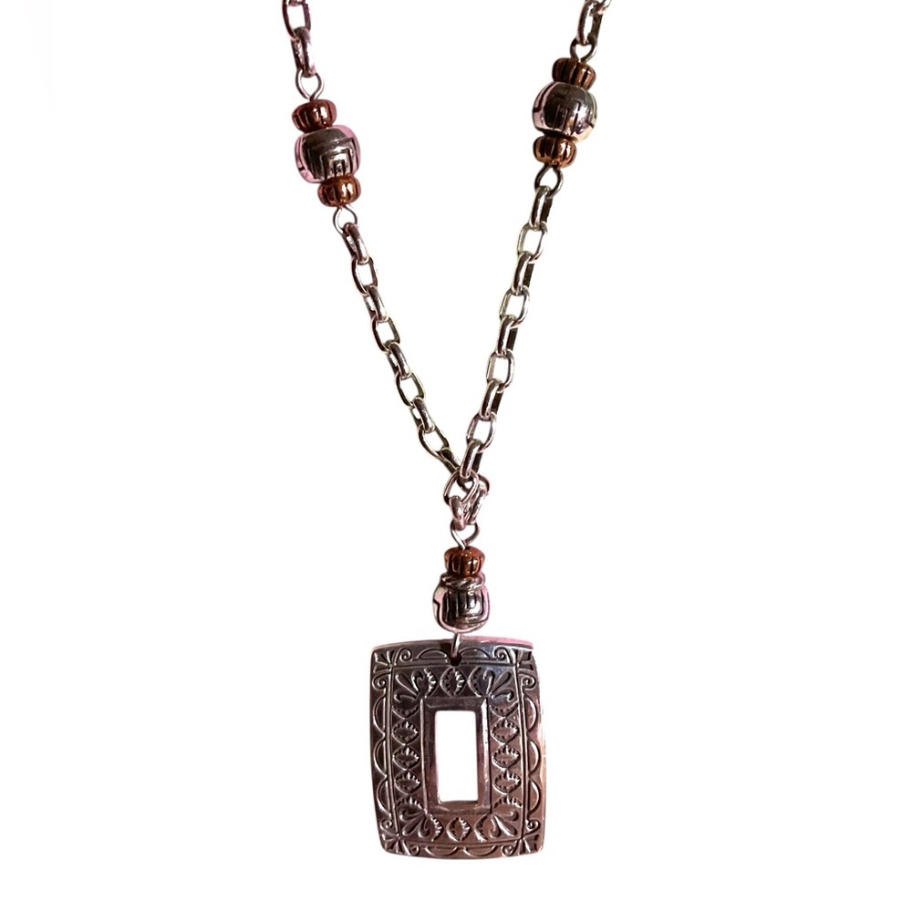 Brighton Copper Canyon Necklace Open Rectangle Pendant Silver Plated 2399